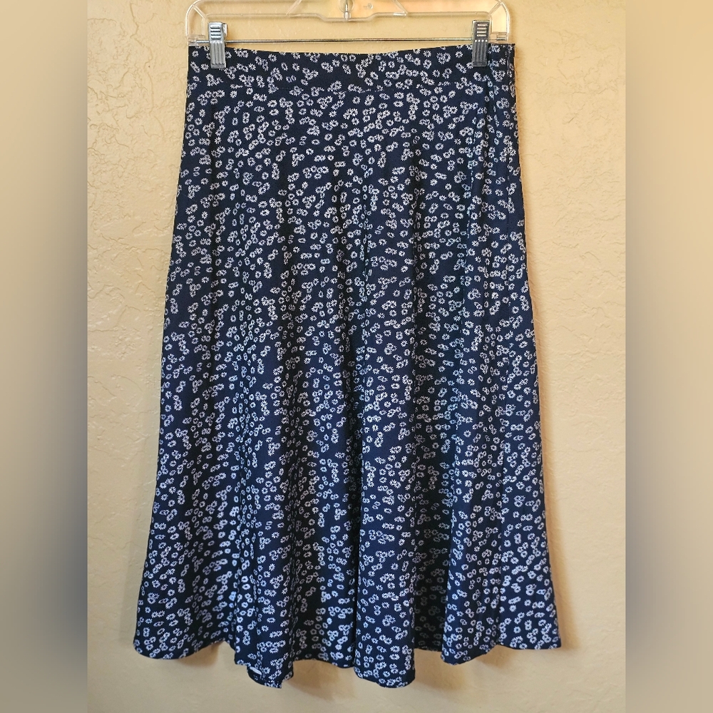 Blue Floral Midi Skirt